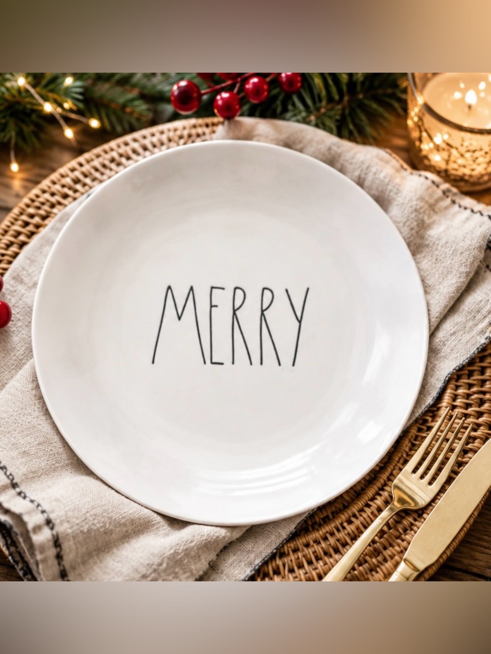 Rae Dunn MERRY dinner plate 8.25” wide